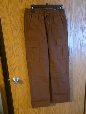 Men's Brown Cargo Pants with Elastic Drawstring Waist
